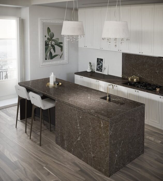 Image of Silestone® Eternal Emperador kitchen island countertop backsplash in Modern kitchens: five ingredients to try in 2020 - Cosentino