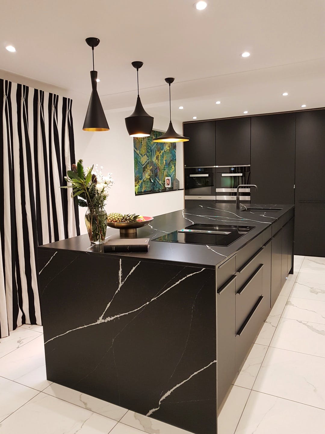 Image of Kitchen Scene Interiors Silestone Marquina Fabricated by Finch Granite 2 2 in {{Discover the most popular black kitchens}} - Cosentino