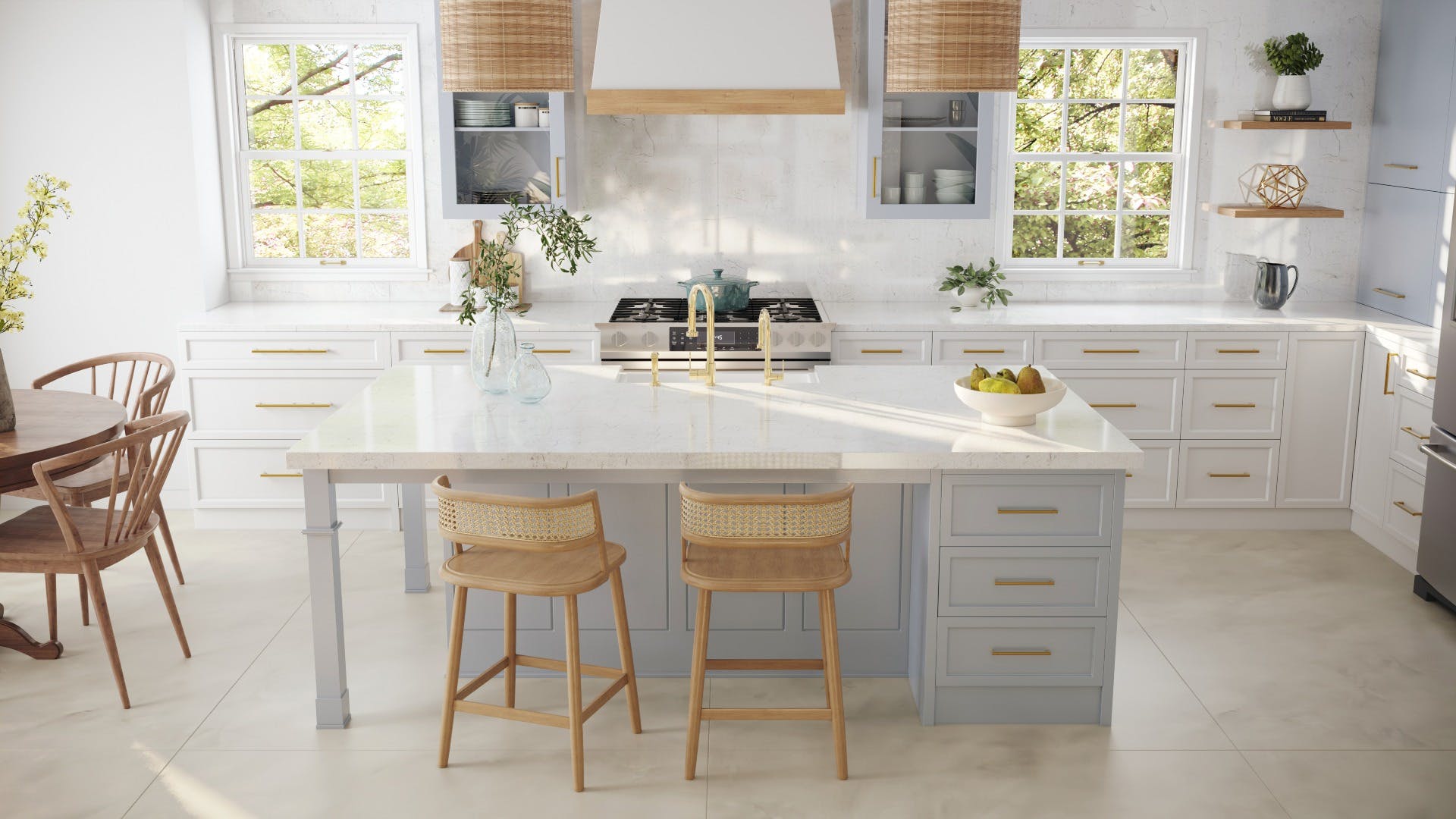 Image of Malibu Kitchen Polished 5k 01 v1 1 in The marble-look white colour trend is back with a bang in 2023 - Cosentino