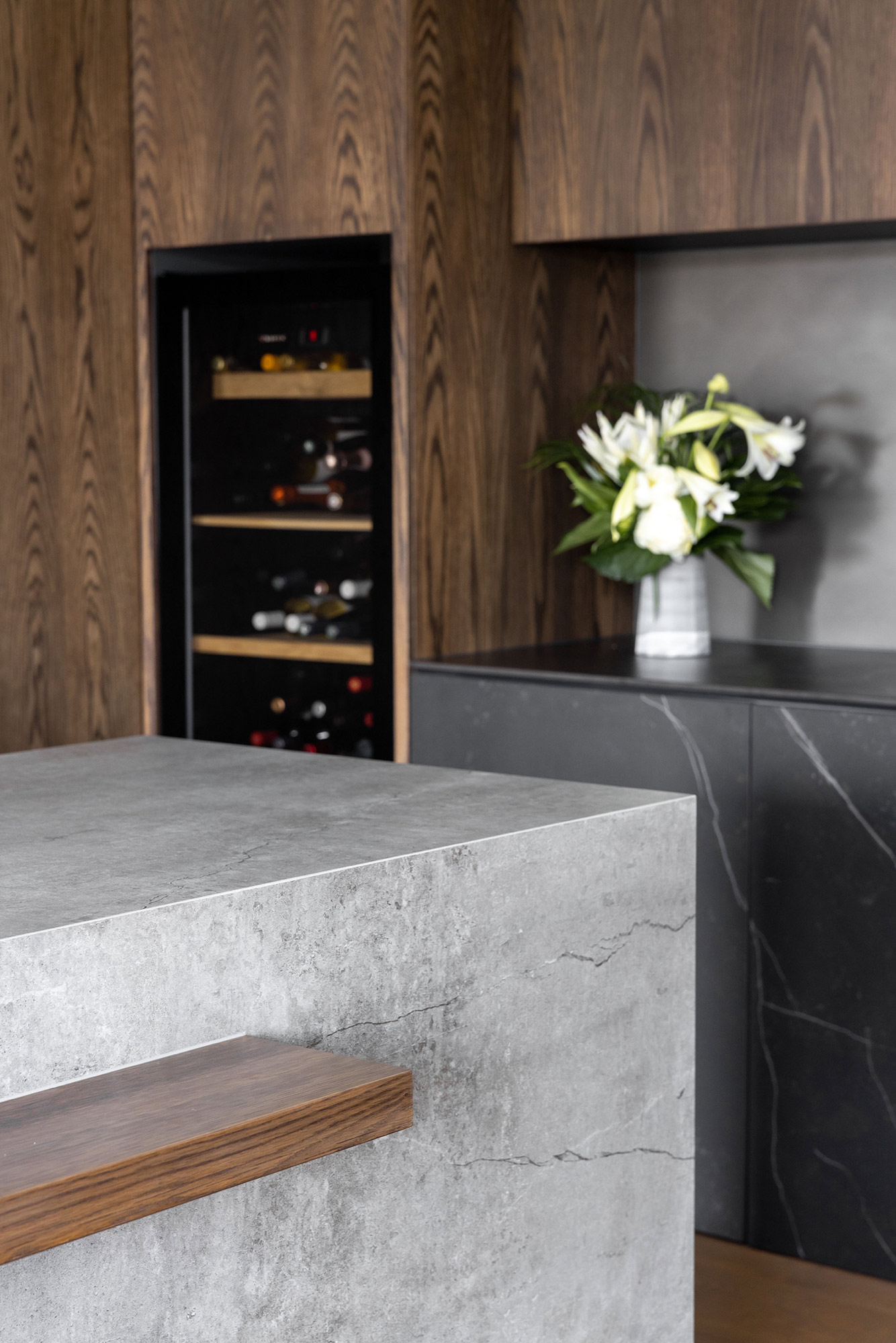 Image of Gulf Harbour 5 in Two Dekton colours to match wood in kitchens and bathrooms - Cosentino