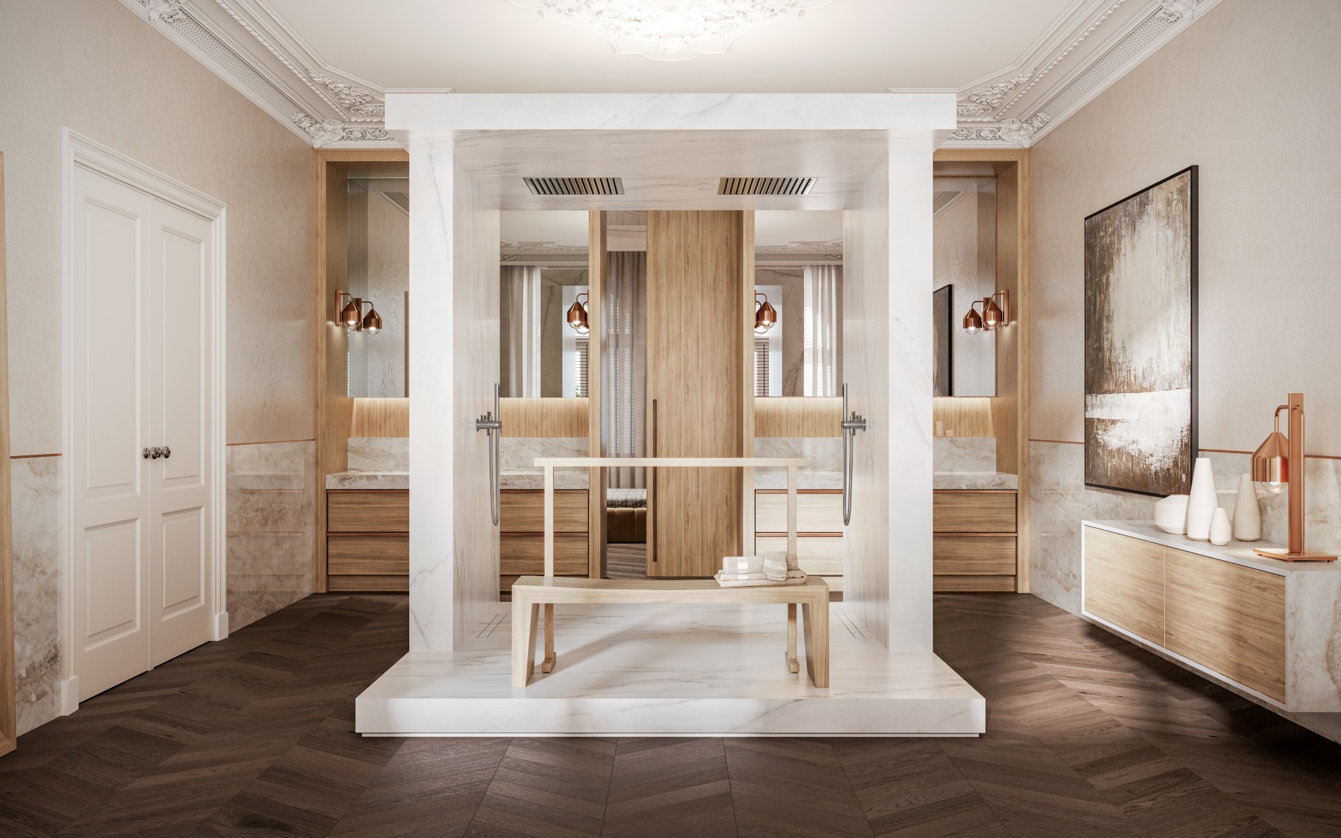Image of THE PALAZZO IMÁGEN GENERAL in The Resilient House: the bathroom by MUT Design that evokes Roman baths and nods to stone quarries - Cosentino