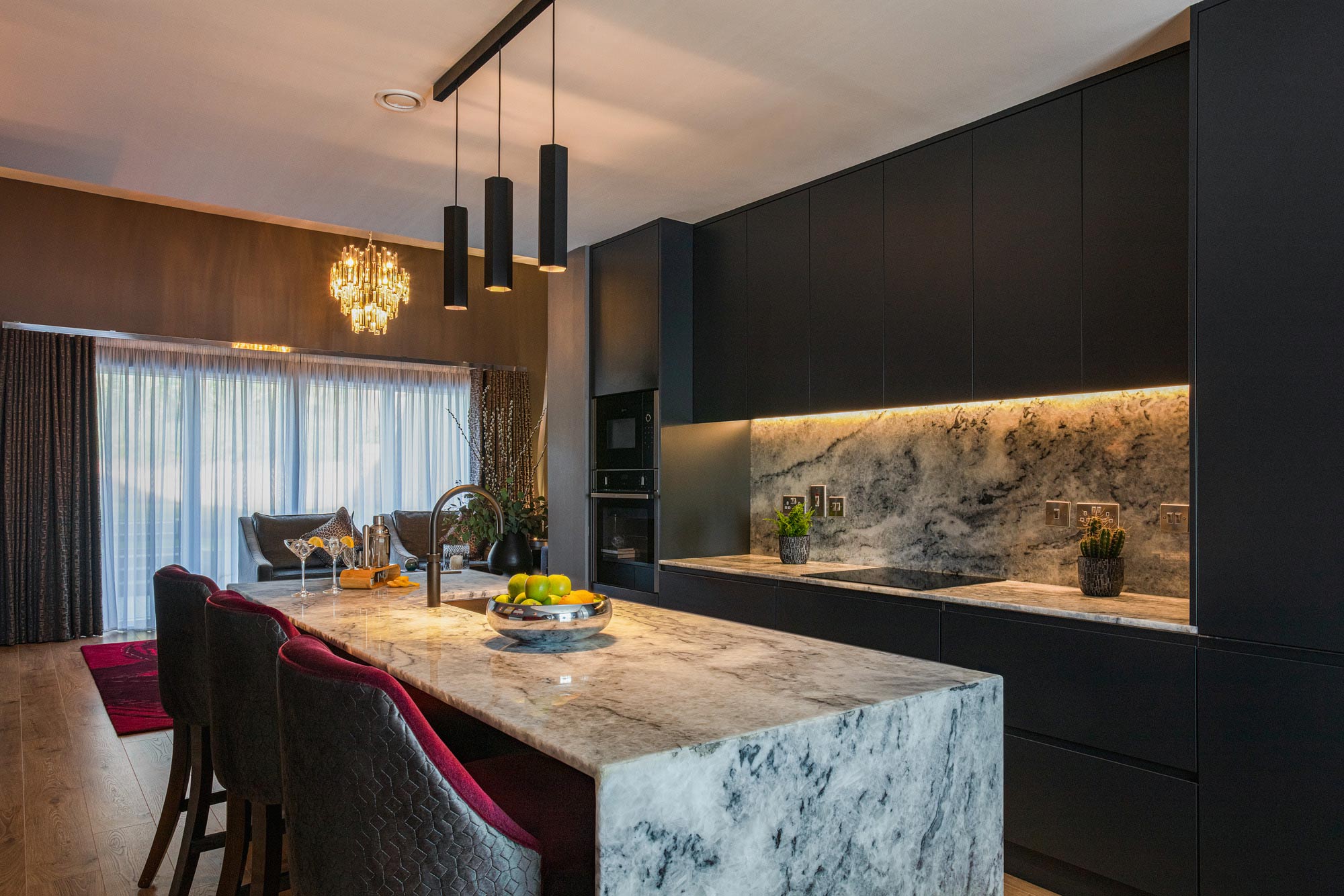 Image of Cosentino Enniskerry web 3 in The sophisticated and exclusive Scalea Equinox stone is a real eye-catcher in this opulent kitchen with dramatic tones - Cosentino